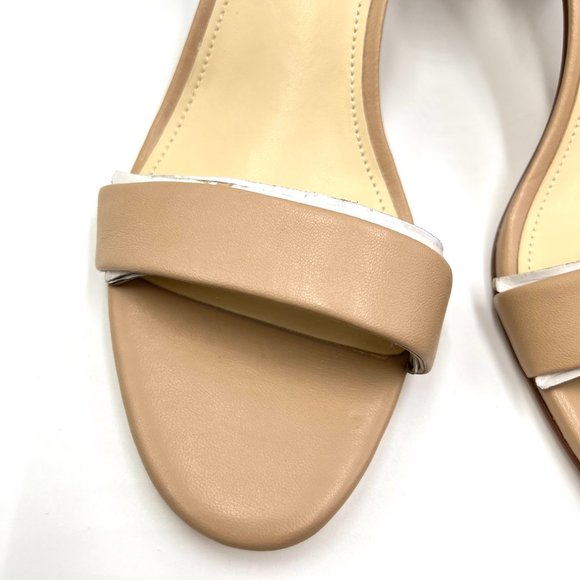 Nine West Pruce Beige Tan Natural Leather Open Toe Block Heels Sandals Shoes 10M - Picture 4 of 14